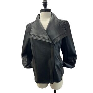 Halogen Leather Jacket Womens L Black New Asymmetrical Moto Zip Front Coat
